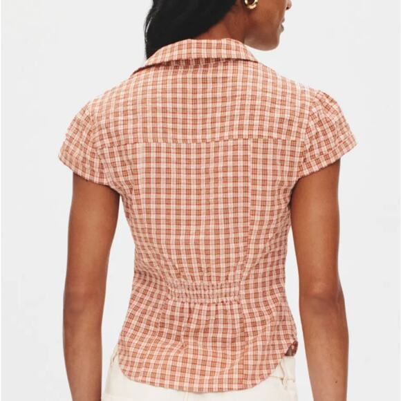 Lioness Brown Gingham Button Up Top XS Tailored Picnic Plaid Cottage Preppy $59 - Picture 3 of 13